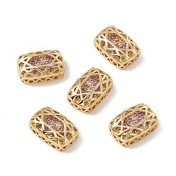 Lilac Eco-friendly Brass Micro Pave Cubic Zirconia Multi-strand Links, Rack Plating, Cadmium Free & Lead Free, Rectangle, Golden, Lilac, 14x10x5mm, Hole: 1.2mm