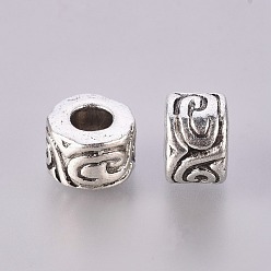 Antique Silver Tibetan Style Alloy European Beads, Large Hole Beads, Lead Free and Cadmium Free, Column, Antique Silver, 11x7mm, Hole: 5mm