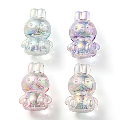 Couleur Mélangete Placage uv perles à bulles acryliques transparentes irisées arc-en-ciel, lapin, couleur mixte, 18x12x10mm, Trou: 2mm