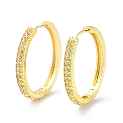 Real 18K Gold Plated Clear Cubic Zirconia Hinged Hoop Earrings, Brass Jewelry for Women, Real 18K Gold Plated, 30x30.5x3.5mm, Pin: 0.8mm