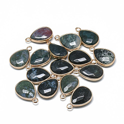 Indian Agate Natural Indian Agate Pendants, with Golden Tone Brass Findings, Faceted, teardrop, 23x14~15x6~7mm, Hole: 2mm