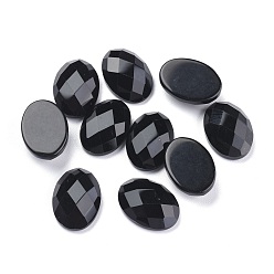 Black Agate Natural Black Agate Cabochons, Faceted, Oval, 18x13x6mm