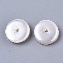 Creamy White Spray Painted Shell Pearl Beads, Flat Round, Creamy White, 14x4mm, Hole: 1~1.6mm