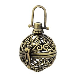 Antique Bronze Round Brass Hollow Cage Pendants, For Chime Ball Pendant Necklaces Making, Cadmium Free & Nickel Free & Lead Free, Antique Bronze, 38x28mm, Hole: 6x6mm, 20mm inner diameter