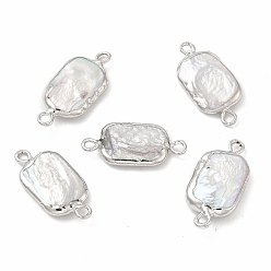 Platine Charmes de connecteur de perles de keshi naturelles baroques, liens rectangle, avec doubles boucles en laiton, platine, 21~23x10~11x3~4mm, Trou: 1.6mm
