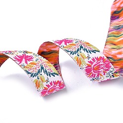 Colorful Jacquard Ribbon, Tyrolean Ribbon, Polyester Ribbon, for DIY Sewing Crafting, Home Decors, Peony Pattern, Colorful, 5/8"(16mm)