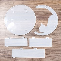 Cat Shape Kit de moules en silicone pour étagère flottante en forme de lune, bricolage, moules de stockage, moules de résine, forme de chat, 77~257x178~257x5.5~6mm