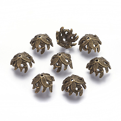 Antique Bronze Tibetan Style Bead Caps, Lead Free and Nickel Free, Flower, Antique Bronze, 10x15x15mm, Hole: 2mm