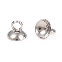 Stainless Steel Color 201 Stainless Steel Bead Cap Pendant Bails, for Globe Glass Bubble Cover Pendants, Stainless Steel Color, 7x8mm, Hole: 3mm