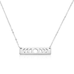 Platinum Brass Rectangle with Moon Phase Pendant Necklace with Cable Chains for Women, Platinum, 16.14 inch(41cm)