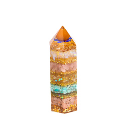 Colorful Gemtones Sculpture Display Decoration, with Gold Foil, Healing Stone Wands, for Reiki Chakra Meditation Therapy Decors, Bullet/Hexagonal Prism, Colorful, 150x50mm