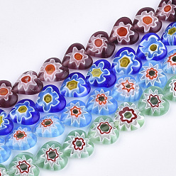 (52) Непрозрачная лаванда Handmade millefiori lampwork beads strands, сердце, разноцветные, 12x12x5 мм, отверстие : 0.8 мм, около 36 шт / нитка, 15.1 дюйм