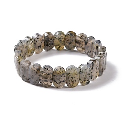Ágata de Musgo Pulsera elástica con cuentas ovaladas de ágata de musgo natural, joyas de piedras preciosas para mujeres, diámetro interior: 2-1/8 pulgada (5.4~5.5 cm)