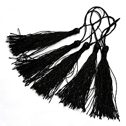 Noir Décorations polyester pompon, décorations pendantes, noir, 130x6 mm, gland: 70~90 mm