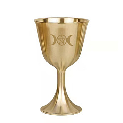 Moon Brass Triple Moon Goddess and Pentagram Altar Goblet Chalice Ornament, Wiccan Supplies and Tools, Moon Pattern, 56mm