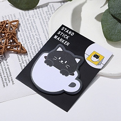 Black Cartoon Cup with Cat Memo Pad Sticky Notes, Sticker Tabs, for Office School Reading, Black, 70x68mm, 30 sheets/book