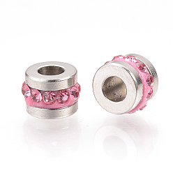 Rose 201 perles de strass en acier inoxydable, colonne, rose, 7x5mm, Trou: 3mm