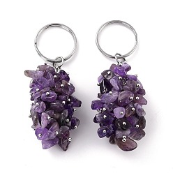 Amethyst Natural Amethyst Keychain, with Brass and Iron Findings, Cadmium Free & Lead Free, Platinum, 8.05cm