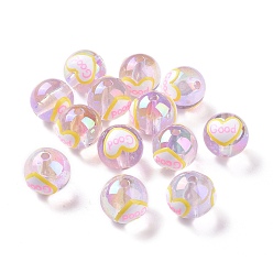 Chardon Placage uv perles acryliques transparentes irisées arc-en-ciel avec émail, rond avec le mot bon, chardon, 17mm, Trou: 2.5mm