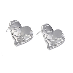 Stainless Steel Color 304 Stainless Steel Heart Stud Earrings for Women, Stainless Steel Color, 20x19mm, Pin: 0.7mm