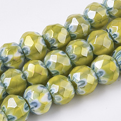 Jaune Brins de perles au chalumeau fait main millefiori, facette, de couleur plaquée ab , rondelle, jaune, 10x8mm, Trou: 1.2mm, Environ 48 pcs/chapelet, 15.16 pouce (38.5 cm)
