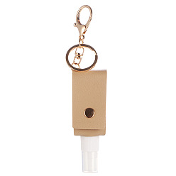 Tan Plastic Hand Sanitizer Bottle with PU Leather Cover, Portable Travel Spray Bottle Keychain Holder, Tan, 10mm