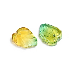 Verde de Amarillo Encantos de vidrio transparente de dos tonos, hoja, amarillo verdoso, 13.5x10.5x3.5 mm, agujero: 1.2 mm