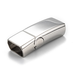Stainless Steel Color 316 Surgical Stainless Steel Magnetic Clasps with Glue-in Ends, Rectangle, Stainless Steel Color, 33x13x8mm, Hole: 6x11mm