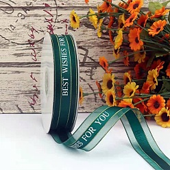 Teal Printed Polyester Satin Ribbon, Word Best Wishes For You, Teal, 1 inch(24mm), about 44.84 Yards(41m)/Roll