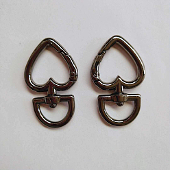 Bronze Fermoirs pivotants en alliage de cœur, fermoirs à bouton-poussoir, gris anthracite, 4.6x2.7x0.4 cm, Trou: 14.5x7mm