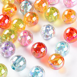 Couleur Mélangete Perles acryliques transparentes, de couleur plaquée ab , ronde, couleur mixte, 10x9mm, Trou: 2mm, environ940 pcs / 500 g