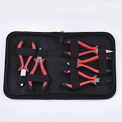 Red 45# Steel Jewelry Plier Sets, Including Round Nose Plier, Side Cutting Plier, Wire Cutter Pliers and Flat Nose Plier, Red, 12.3x7.5x1.7cm/11.2x7.5x1.7cm/11.9x7.4x1.7cm/12.6x7.3x1.7cm/12.3x7.4x1.7cm, 5pcs/set
