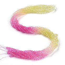 Pink Transparent Glass Beads Strands, Segmented Multi-color Beads, Faceted(32 Facets), Round, Colorful, 4mm, Hole: 0.8mm, about 98pcs/strand, 15.16 inch(38.5cm)