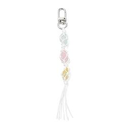 Mixed Color Natural Quartz Crystal Macrame Pouch Tassel Pendant Decorations, with Alloy Swivel Clasps and Polyester Cord Tassel Decorations, Mixed Color, 15.5x1.4cm