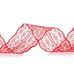 Red Polyester Lace Trim, Lace Ribbon For Sewing Decoration, Red, 45mm, about 1- 3/4 inch(45mm) wide, about 10.93 yards (10m)/roll