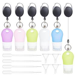 Mixed Color Portable Silicone Travel Bottles, with Plastic Retractable Badge Holders, Pipettes and Funnel Hopper, Mixed Color, 24pcs/set