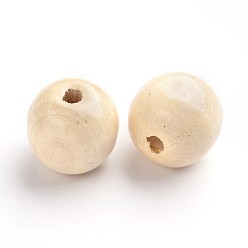 Creamy White Natural Wood Beads, Round Macrame Beads Large Hole for Craft Making, Lead Free, Creamy White, 19~20x17.5~18mm, Hole: 4.5mm, about 400pcs/1000g