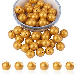 Or 50pcs perles de silicone perles rondes en caoutchouc 15mm perles d'espacement lâches pour fournitures de bricolage bijoux fabrication de porte-clés, or, 15mm, Trou: 1.8mm