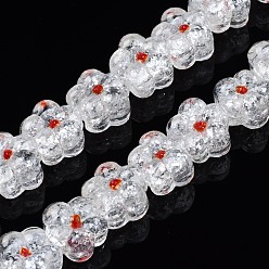 White Transparent Handmade Bumpy Lampwork Beads Strands, with Silver Glitter, Flower, White, 13.5~14.5x14.5x8.5~10mm, Hole: 0.8~1.6mm, about 35pcs/strand, 18.50 inch~19.37 inch(47cm~49.2cm)