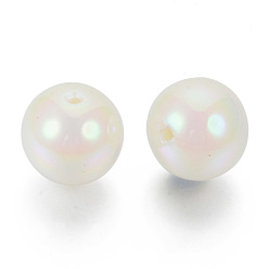 Creamy White Acrylic Imitation Pearl Beads, AB Color Plated, Round, Creamy White, 12x11mm, Hole: 2mm