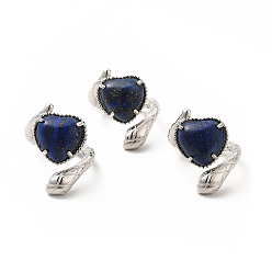 Lapis Lazuli Coeur en lapis-lazuli naturel avec anneau de manchette ouvert serpent, bijoux en laiton platine pour femme, taille us 8 1/2 (18.5 mm)