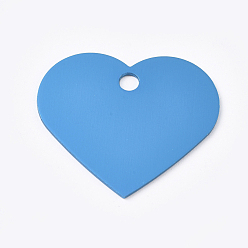 Темно-Голубой Алюминиевые подвески, пустые теги, сердце, глубокое синее небо, 33x37.5x1 мм, отверстие : 3.5 мм