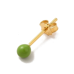 Yellow Green Enamel Round Ball Stud Earrings, Golden 925 Sterling Silver Jewelry for Women, Yellow Green, 14.5x3mm, Pin: 0.8mm