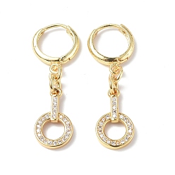 Doré  Boucles d'oreilles créoles pendantes avec anneau de cercle en zircone cubique transparente, bijoux en laiton de placage de rack pour les femmes, or, 35mm, pin: 0.9 mm