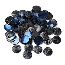 Prussian Blue Spray Painted Natural Akoya Shell Charms, Mother of Shell, Flat Round Charms, Prussian Blue, 13x1.5mm, Hole: 1mm