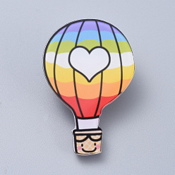 Colorful Acrylic Safety Brooches, with Iron Pin, Hot-air Balloon, Colorful, 45x30x7mm, Pin: 0.8mm