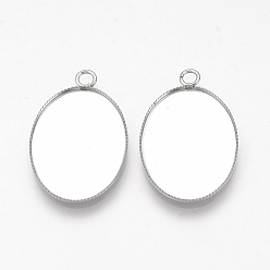 Stainless Steel Color 201 Stainless Steel Pendant Cabochon Settings, Plain Edge Bezel Cups, Oval, Stainless Steel Color, Tray: 25x18mm, 29x18.5x1.5mm, Hole: 2.5mm