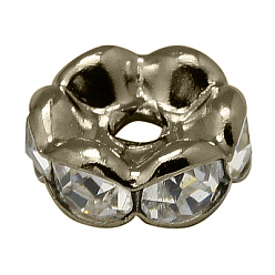Bronze Séparateurs perles en verre avec strass en laiton, Grade a, cristal, bord ondulé, rondelle, gris anthracite, 5x2.5mm, Trou: 1mm