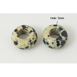 Dalmatian Jasper Gemstone European Beads, Natural Dalmatian Jasper, Large Hole Beads, Rondelle, Beige/Black, 12x6mm, Hole: 5mm