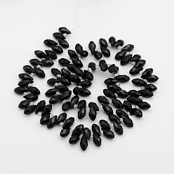 Noir Verre de galvanoplastie perles de larme à facettes brins, noir, 11.5~13x6mm, Trou: 1mm, Environ 92~95 pcs/chapelet, 16.5 pouce